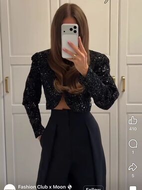 Zara Black Sequined Cropped Blazer